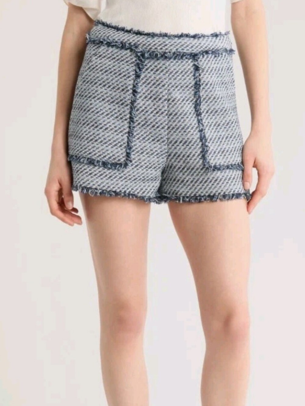 Cinq à Sept Size 16 Navy Blue Multi Noemie Allen Bouclé Shorts Msrp $295